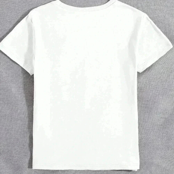 White Casual Women's Letter Print Round Neck Short Sleeve Casual Top - Picture 2 of 4